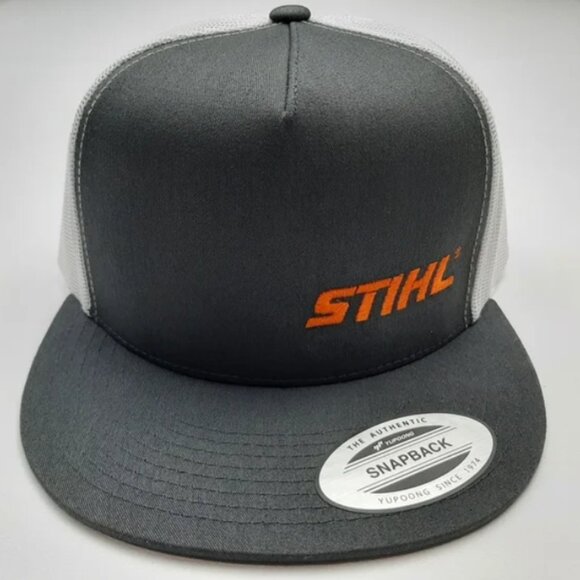 Stihl Embroidered Flat Bill Trucker Mesh Snapback Cap Hat Gray - Picture 2 of 4